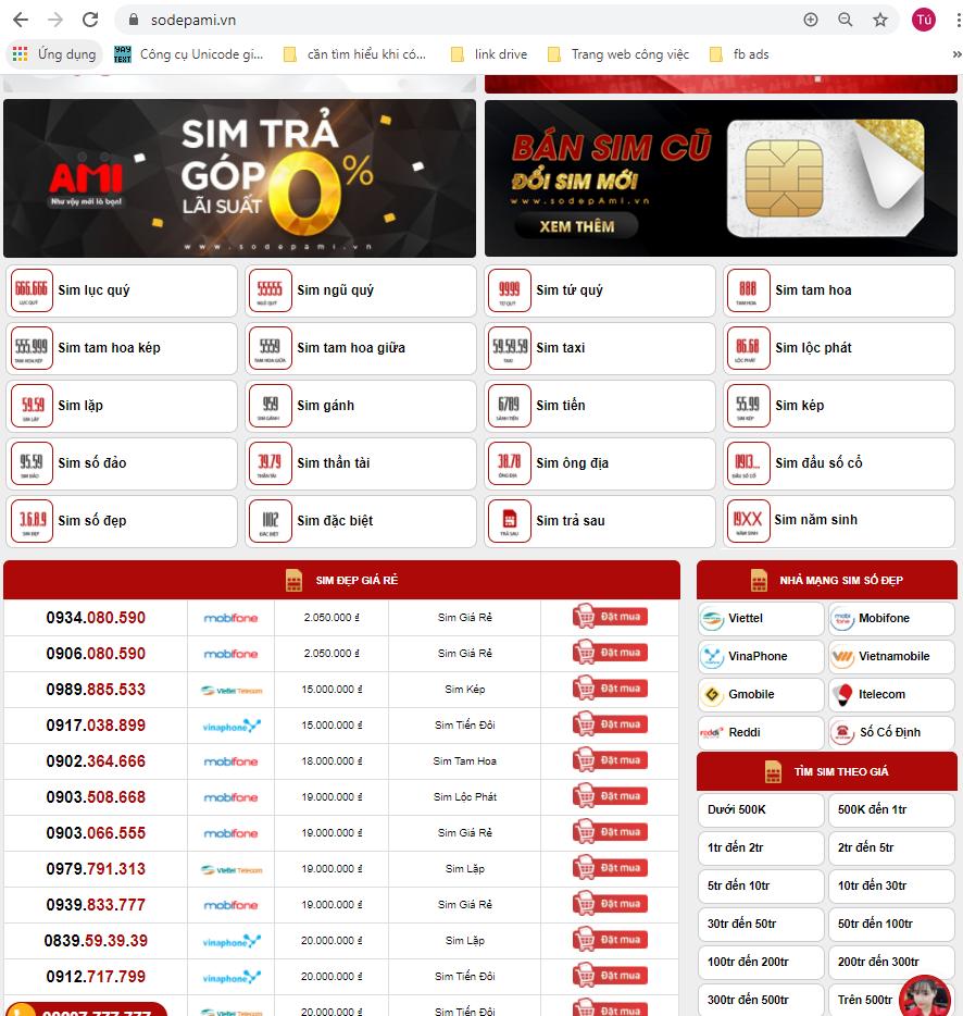 tìm sim so dẹp mobi theo nhà mạng mobifone